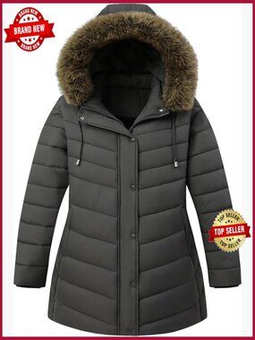 Plus Size Down Puffer Coat Waterproof Windproof Detachable Hood Insulated